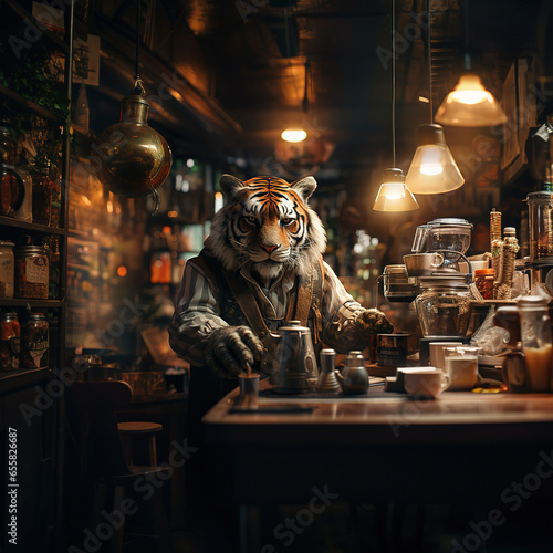 Dressed Tiger Barman at the Bar