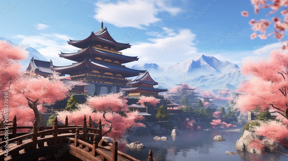 Idyllic Cherry Blossom Occasions by tranquil monk temples situated amidst mountain grandeur with panoramic views & temples donning traditional clothing & traditional samurai. Idyllic Cherry Blossom Occasions by tranquil monk temples situated amidst mountain grandeur with panoramic views & temples donning traditional clothing & traditional samurai.