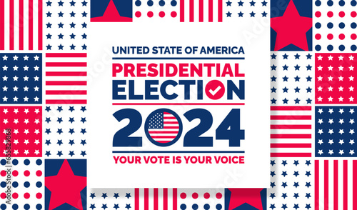 Presidential election 2024 background design template with USA flag. Vote in USA flag banner design. Election voting poster. president voting 2024. Political election 2024 campaign background.
