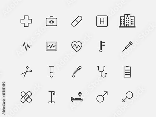 Medical care icon set thin line vector