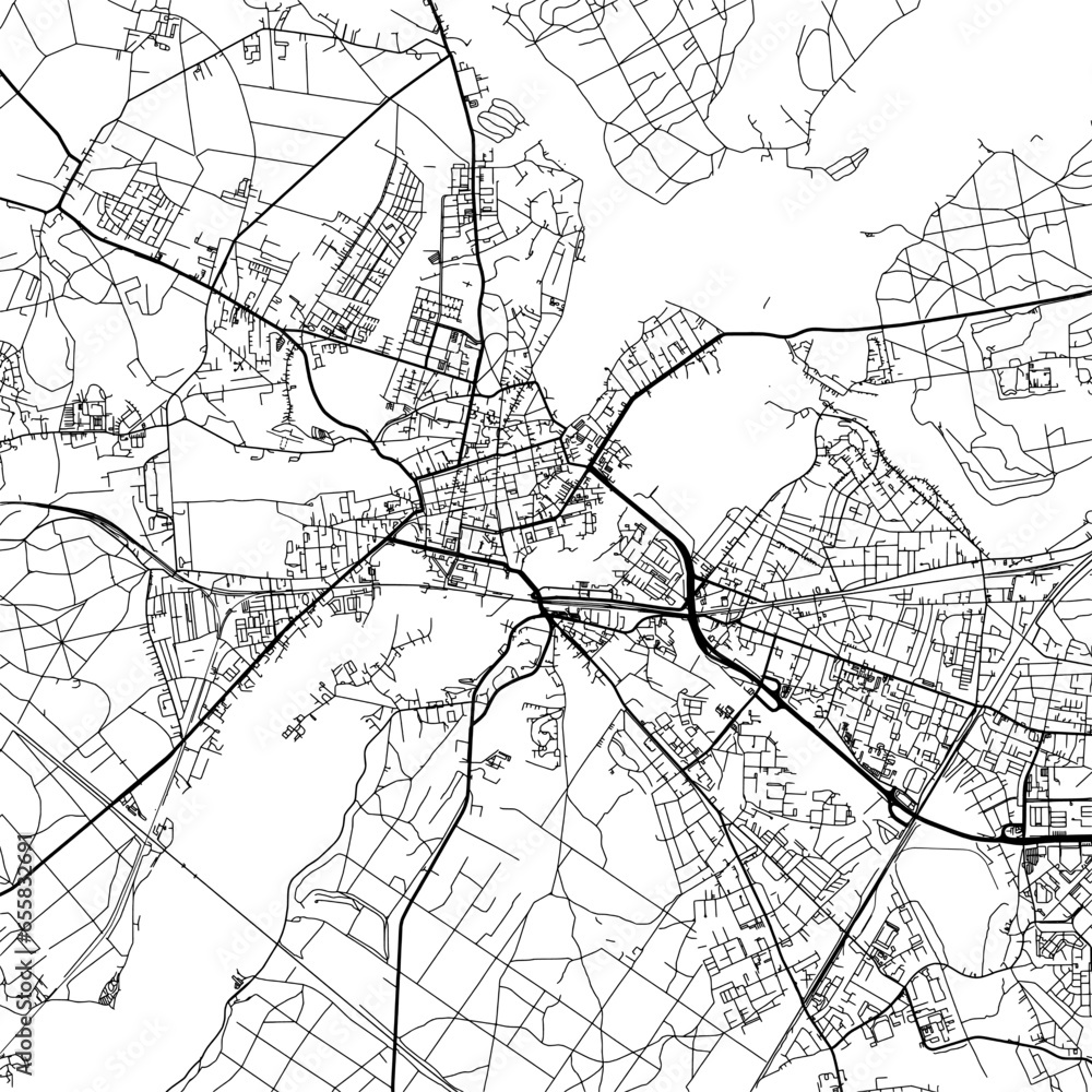 1:1 square aspect ratio vector road map of the city of  Potsdam in Germany with black roads on a white background.