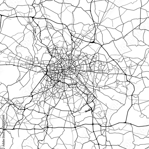 1:1 square aspect ratio vector road map of the city of  Berlin metropole in Germany with black roads on a white background.