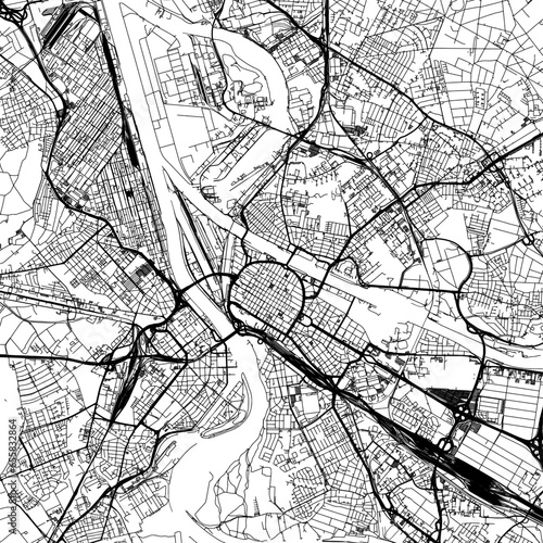 1:1 square aspect ratio vector road map of the city of Mannheim in Germany with black roads on a white background.