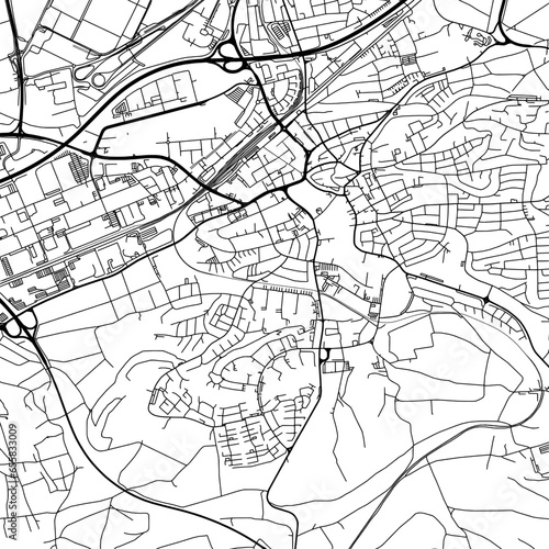 1:1 square aspect ratio vector road map of the city of Boblingen in Germany with black roads on a white background.