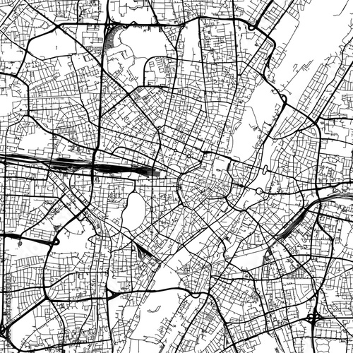 1:1 square aspect ratio vector road map of the city of  Munchen in Germany with black roads on a white background.