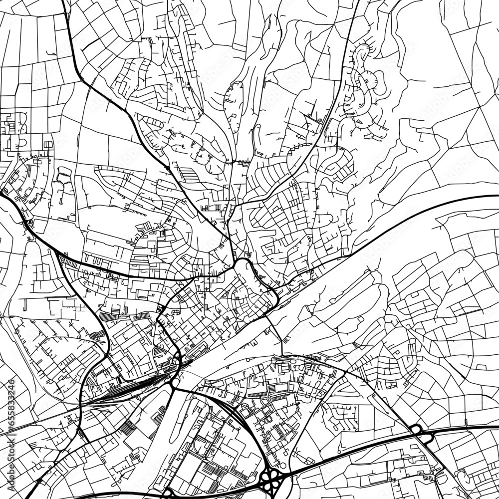1:1 square aspect ratio vector road map of the city of  Schweinfurt in Germany with black roads on a white background.