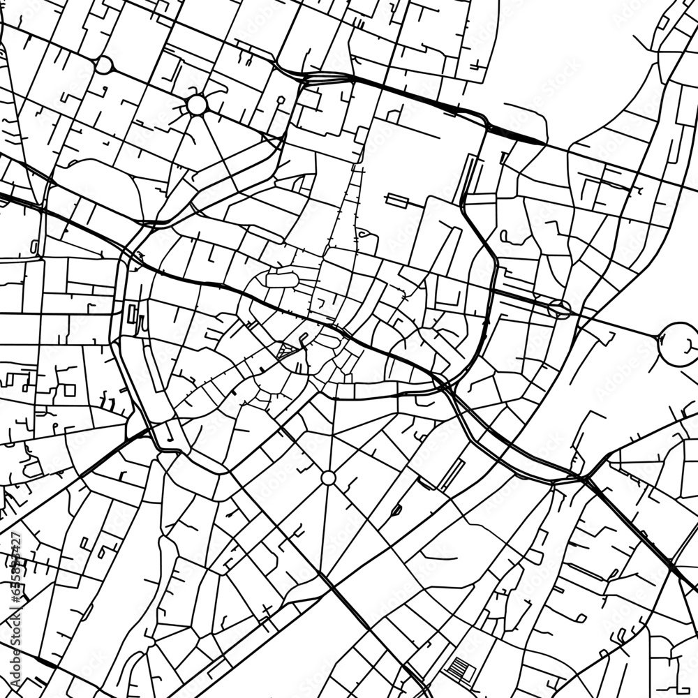 1:1 square aspect ratio vector road map of the city of  Munchen Zentrum in Germany with black roads on a white background.