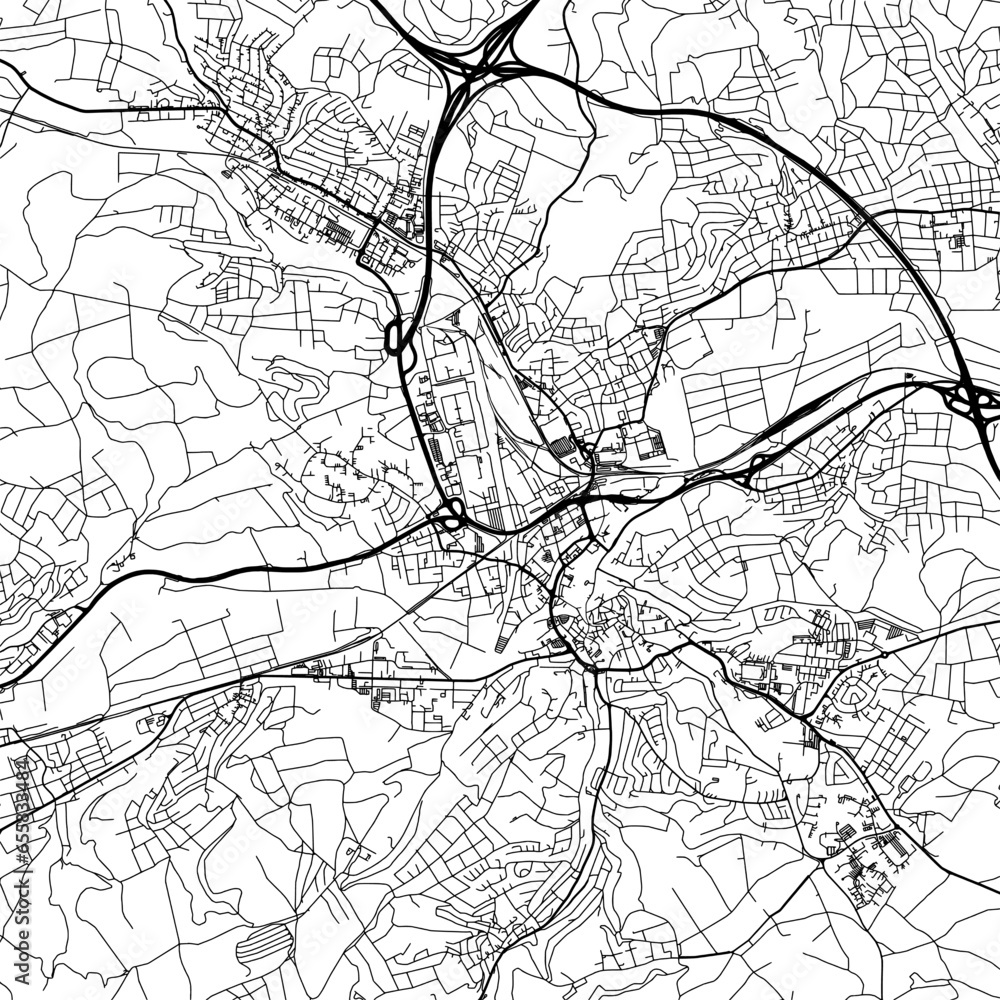 Naklejka premium 1:1 square aspect ratio vector road map of the city of Wetzlar in Germany with black roads on a white background.