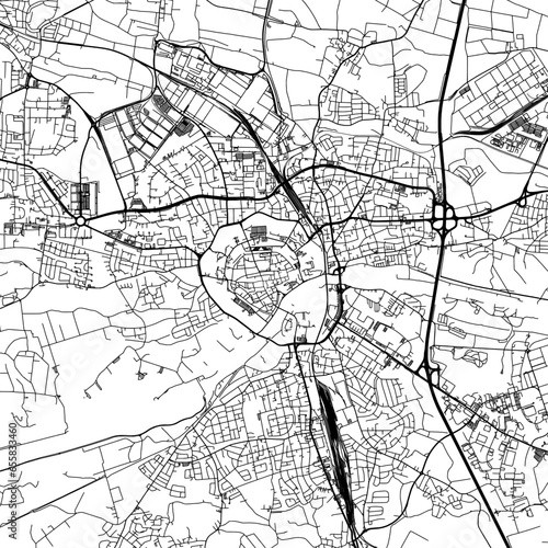 1:1 square aspect ratio vector road map of the city of Ingolstadt in Germany with black roads on a white background.