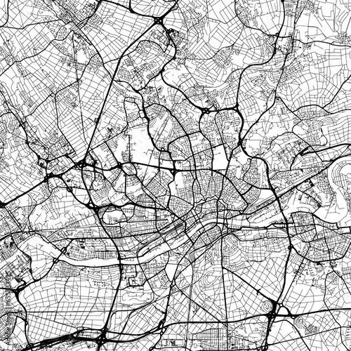 1:1 square aspect ratio vector road map of the city of  Frankfurt am Main Metropole in Germany with black roads on a white background.