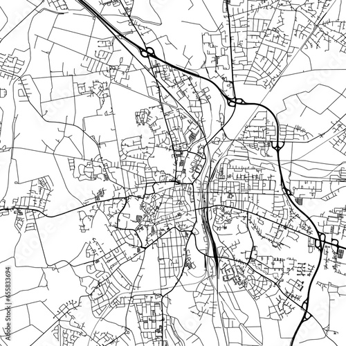 1:1 square aspect ratio vector road map of the city of  Luneberg in Germany with black roads on a white background.