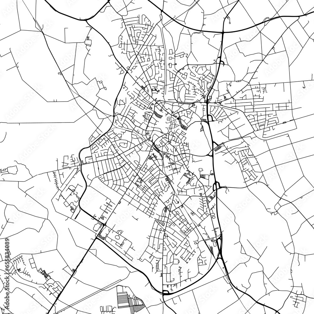 Obraz premium 1:1 square aspect ratio vector road map of the city of Nordhorn in Germany with black roads on a white background.