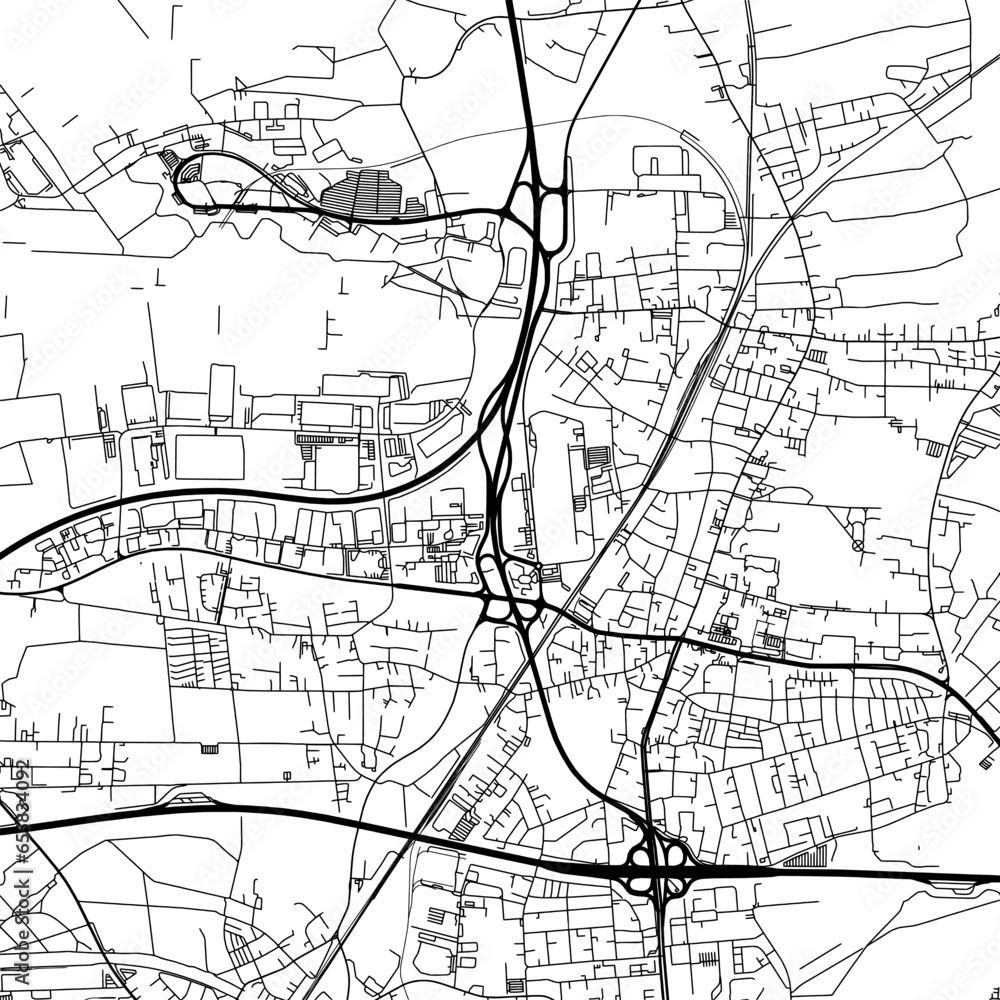Fototapeta premium 1:1 square aspect ratio vector road map of the city of Langenhagen in Germany with black roads on a white background.