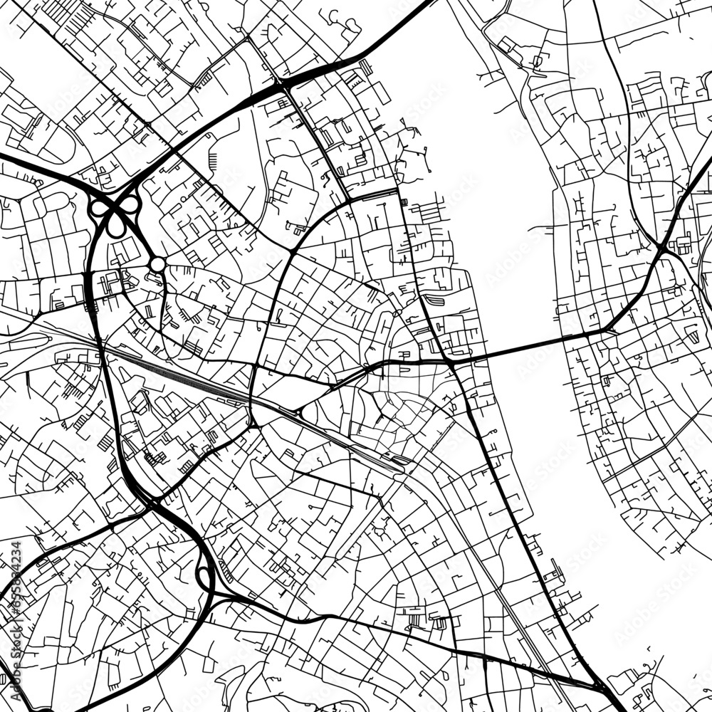 1:1 square aspect ratio vector road map of the city of  Bonn in Germany with black roads on a white background.