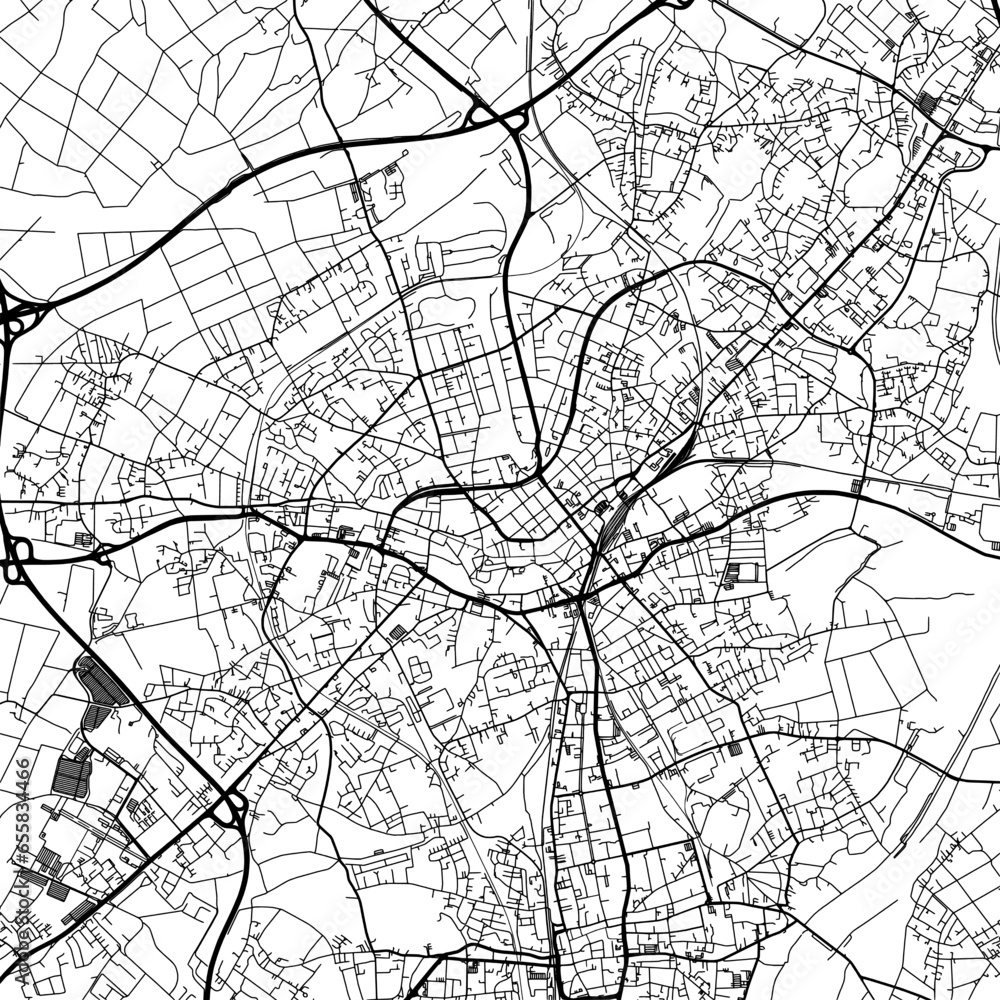 1:1 square aspect ratio vector road map of the city of  Monchengladbach in Germany with black roads on a white background.