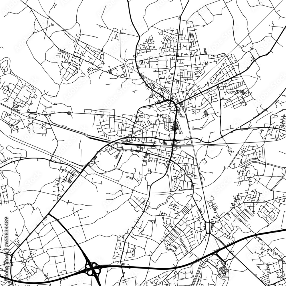 1:1 square aspect ratio vector road map of the city of  Lunen in Germany with black roads on a white background.