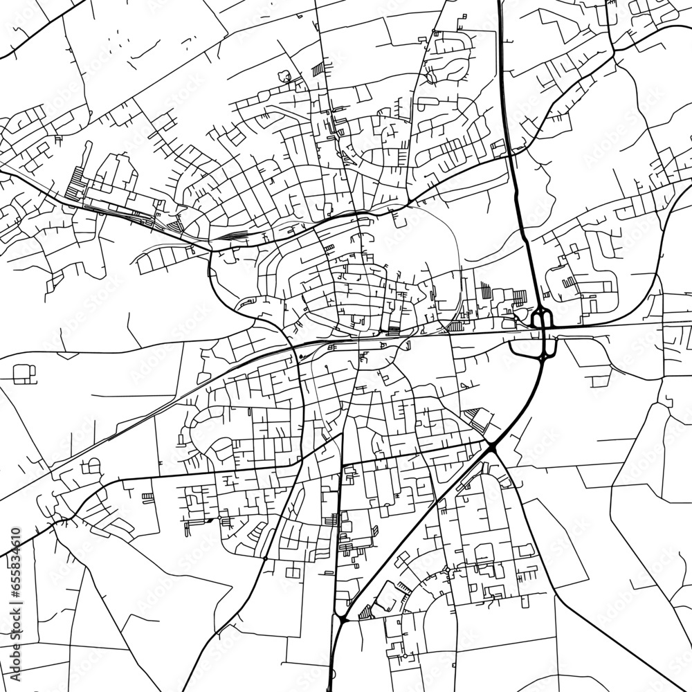 1:1 square aspect ratio vector road map of the city of  Lippstadt in Germany with black roads on a white background.