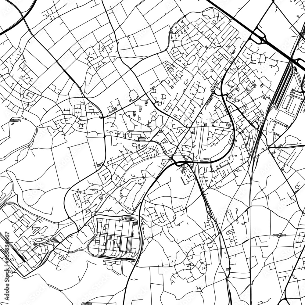1:1 square aspect ratio vector road map of the city of  Hurth in Germany with black roads on a white background.