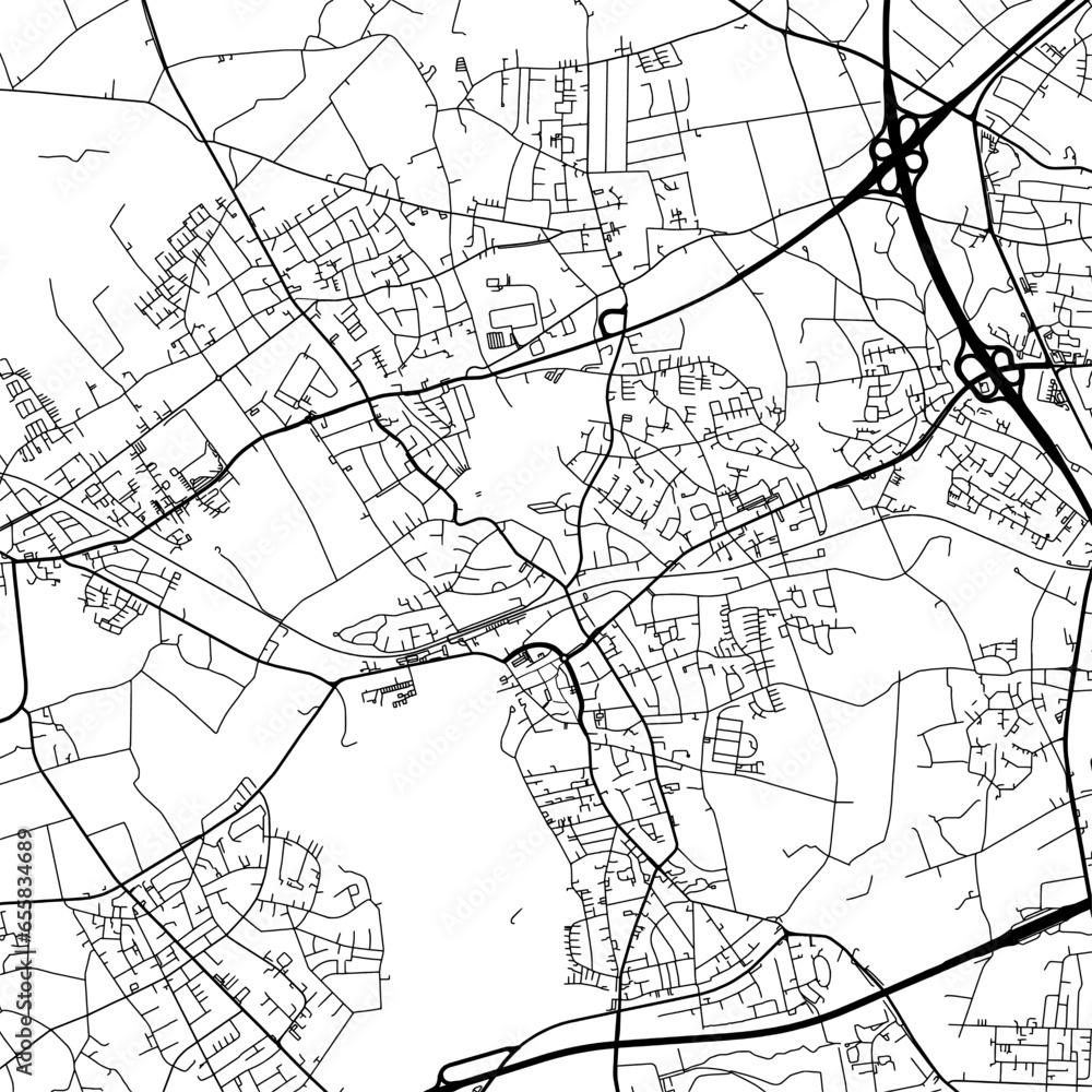 1:1 square aspect ratio vector road map of the city of Herten in Germany with black roads on a white background. 1:1 square aspect ratio vector road map of the city of Herten in Germany with black roads on a white background.