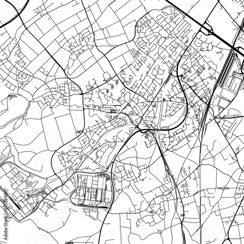 1:1 square aspect ratio vector road map of the city of  Hurth in Germany with black roads on a white background. photo