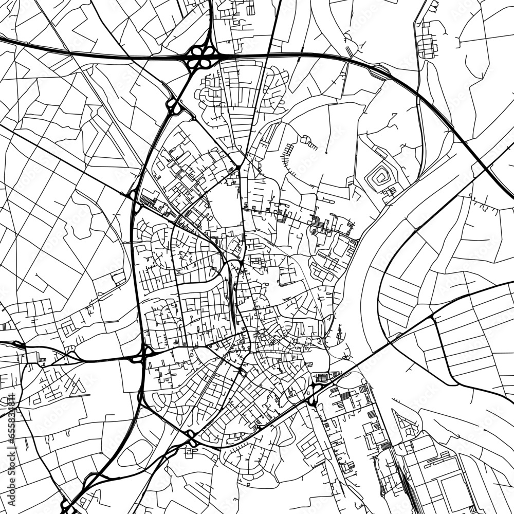1:1 square aspect ratio vector road map of the city of  Speyer in Germany with black roads on a white background.