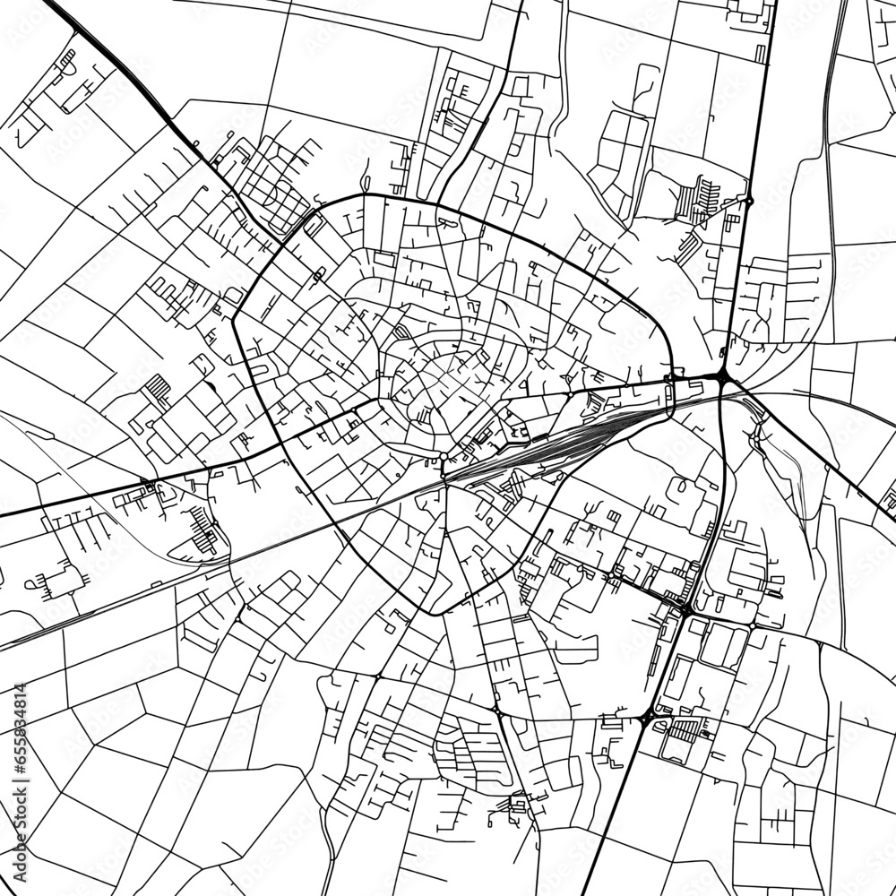 1:1 square aspect ratio vector road map of the city of  Euskirchen in Germany with black roads on a white background.