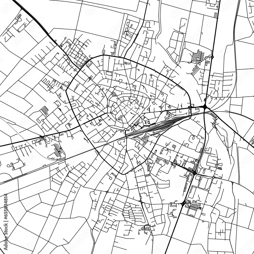 Naklejka premium 1:1 square aspect ratio vector road map of the city of Euskirchen in Germany with black roads on a white background.
