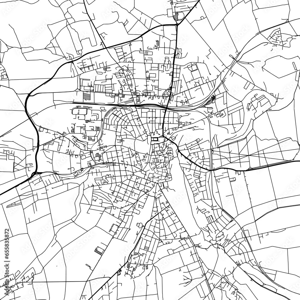 1:1 square aspect ratio vector road map of the city of  Weimar in Germany with black roads on a white background.