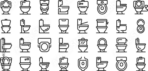 Toilet bowl icons set outline vector. Wc clean. Lid ceramic