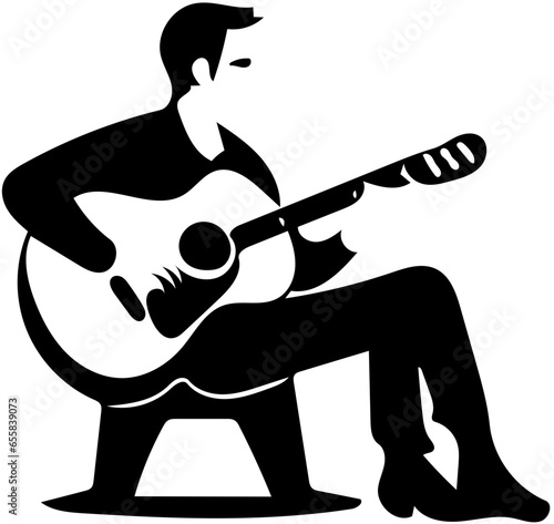 Vector illustration of a guitarist playing guitar in black