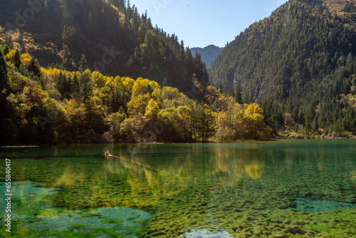 Beutiful autumn foliage at Crystal lake JiuZhaigou Nature reserve  China