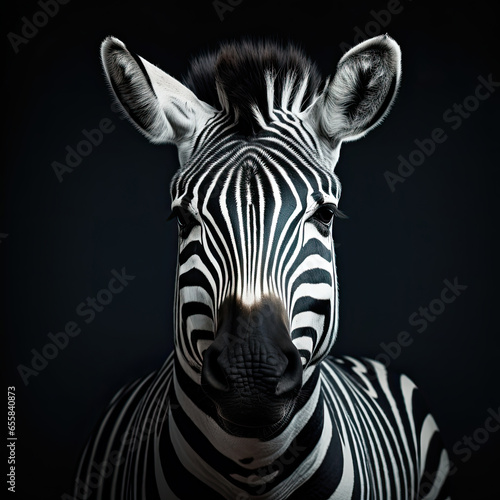Zebra isolated on black background Portrait