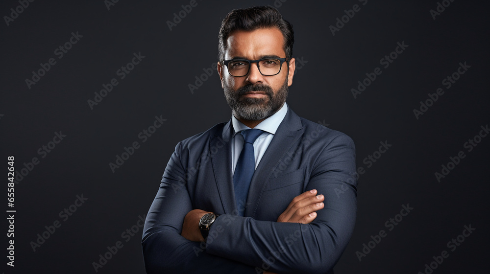 portrait of a businessman with glasses and arms folded portrait of a businessman with glasses and arms folded