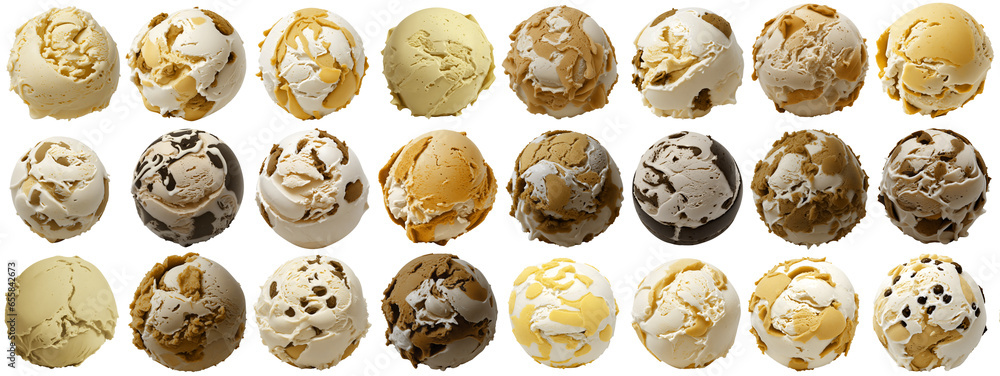 set of delicious yellow vanilla ice cream balls / scoops, isolated on transparent background cutout - png - different flavors mockup for design - image compositing footage - alpha channel set of delicious yellow vanilla ice cream balls / scoops, isolated on transparent background cutout - png - different flavors mockup for design - image compositing footage - alpha channel