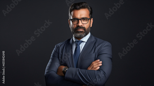 portrait of a businessman with glasses and arms folded