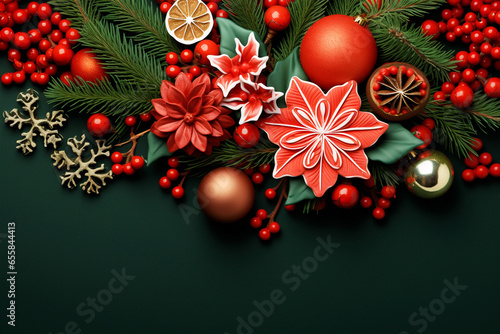 christmas wreath with red ribbon background