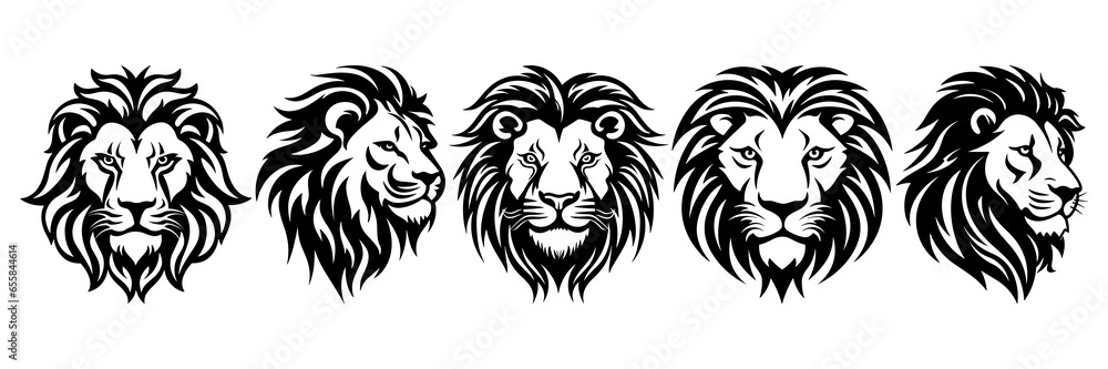 Lion silhouettes set, large pack of vector silhouette design, isolated white background Lion silhouettes set, large pack of vector silhouette design, isolated white background