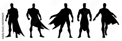 Super hero comic book silhouettes set, large pack of vector silhouette design, isolated white background