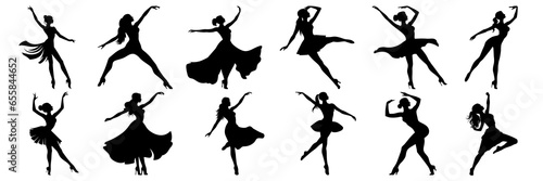 Dancer music silhouettes set, large pack of vector silhouette design, isolated white background
