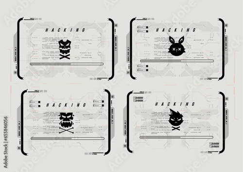Cyberpunk retro futuristic poster. Abstract cosmic shapes. Digital design elements hud style. Trendy shapes in cyberpunk style. Bar labels,info box bars.