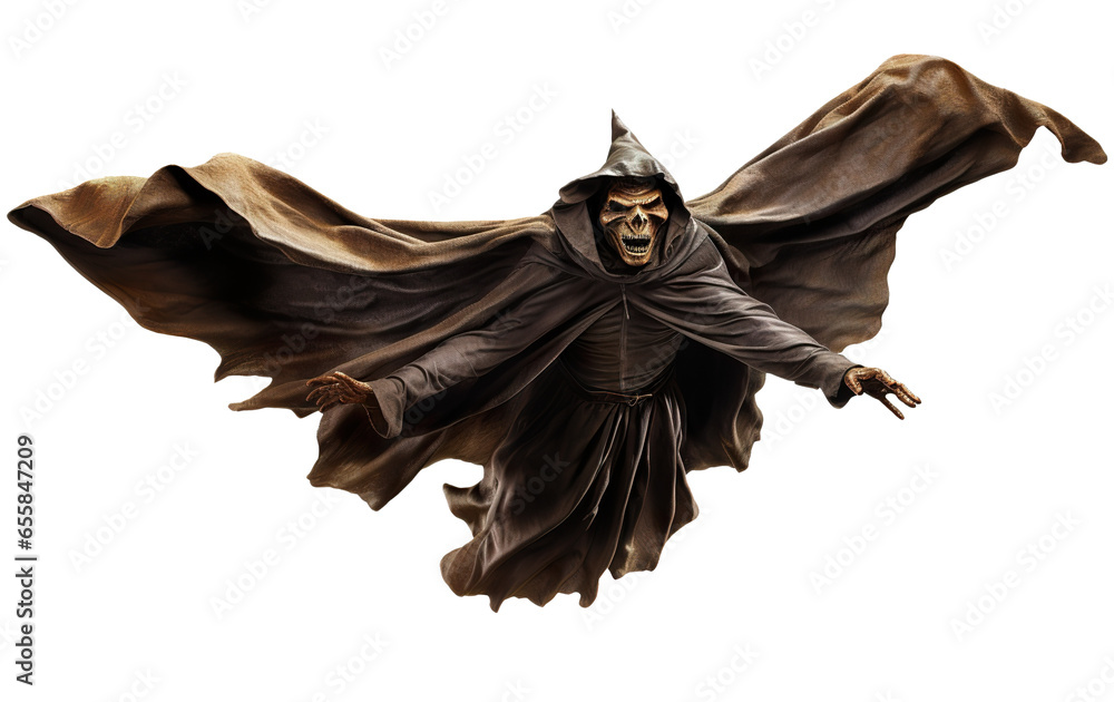 Fototapeta premium Scary Halloween monster, on transparent background. Happy Halloween. Spooky flying character, cut out. Trick or treat