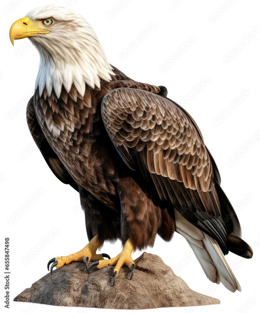 Bald eagle sitting on a rock isolated on a white background as transparent PNG Bald eagle sitting on a rock isolated on a white background as transparent PNG