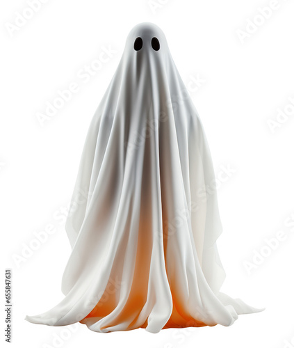 Scary Halloween ghost on transparent background. Happy Halloween costume. Spooky character, cut out. Trick or treat. Spirit, phantom photo