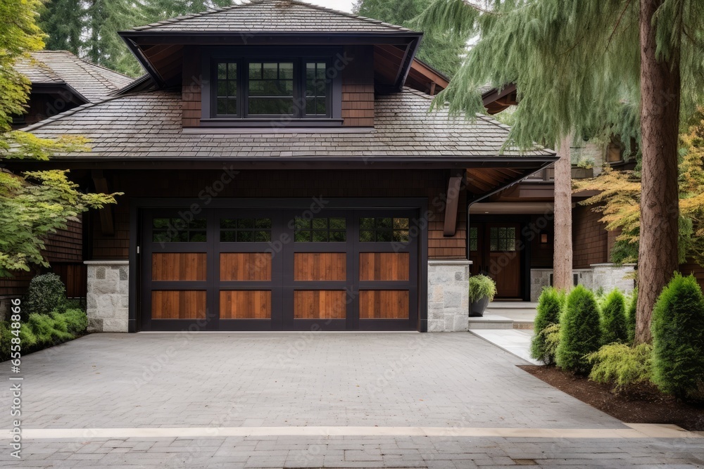 Garage door with a driveway in front. Garage door with a driveway in front.