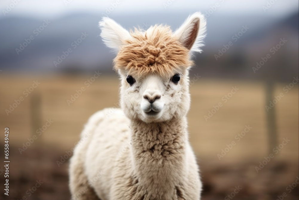 Fototapeta premium Cute Baby Llama Portrait - Funny and Adorable South American Alpaca Farm Animal Mammal