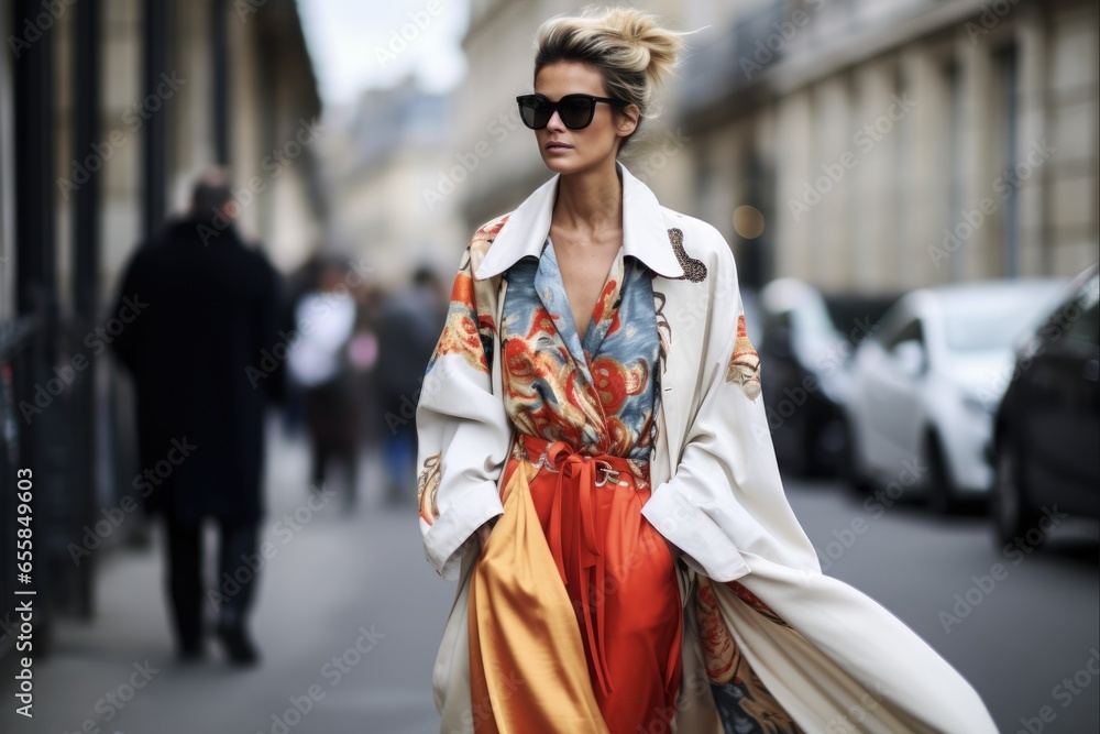 Parisian Streetstyle Fashion during Fashion Week. Model Wearing Trendy Clothes in City Centre
