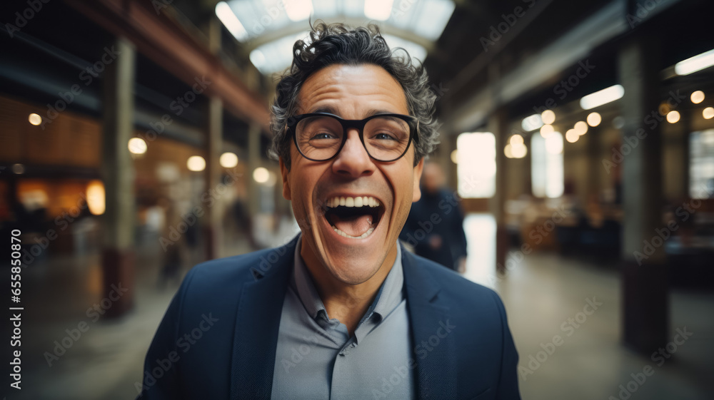 Fototapeta premium Portrait of happy businessman in eyeglasses