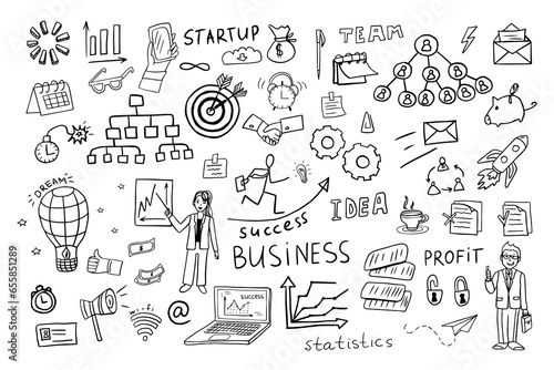 Set of business elements. Doodle style. Hand drawn. Vector illustration EPS10 for banner, posters, cards, stickers and professional design.