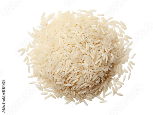 Pile of white rice isolated on transparent or white background, top view, png