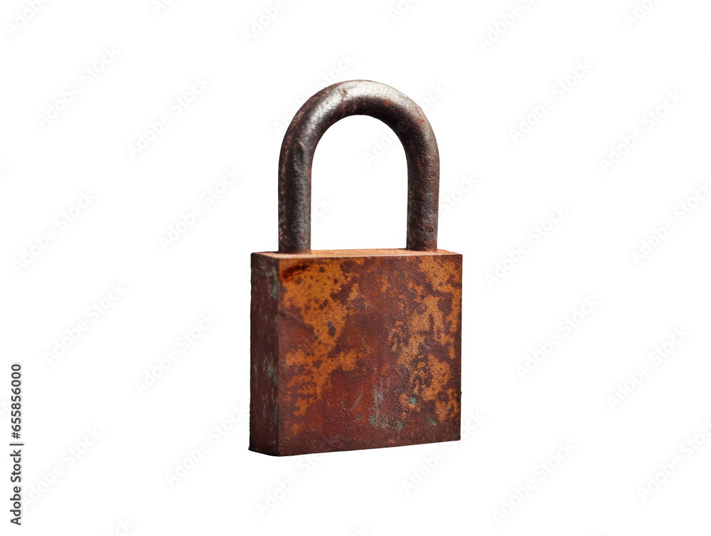 Rusty old padlock isolated on transparent or white background, png Rusty old padlock isolated on transparent or white background, png